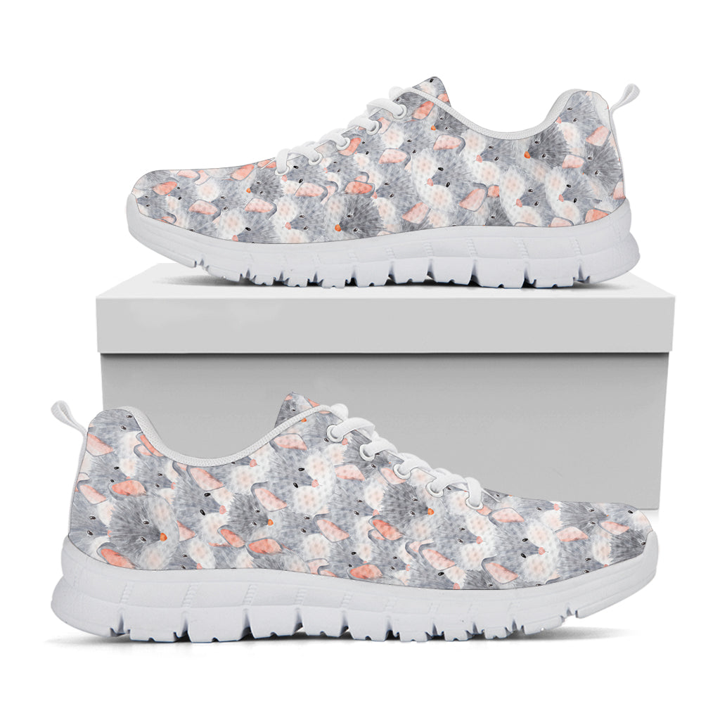 Watercolor Rat Pattern Print White Sneakers