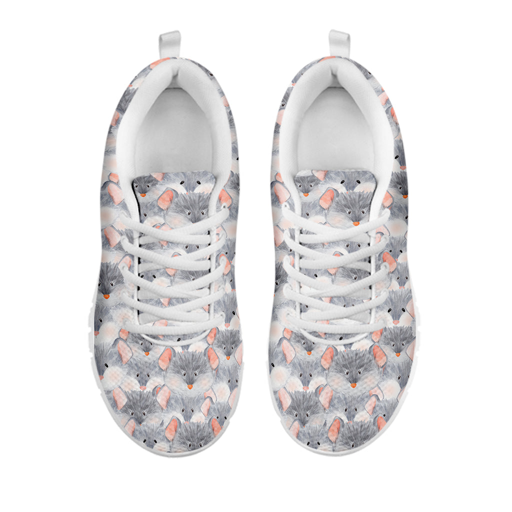 Watercolor Rat Pattern Print White Sneakers