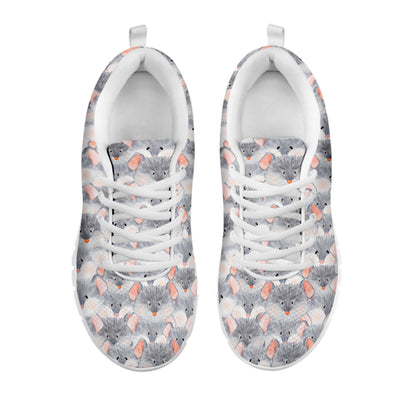 Watercolor Rat Pattern Print White Sneakers