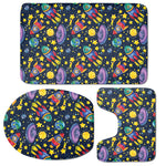 Watercolor Rocket Pattern Print 3 Piece Bath Mat Set