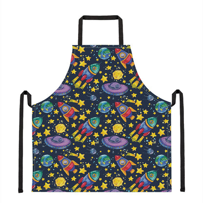 Watercolor Rocket Pattern Print Apron