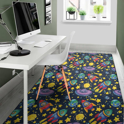 Watercolor Rocket Pattern Print Area Rug