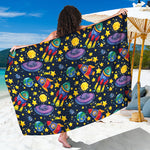 Watercolor Rocket Pattern Print Beach Sarong Wrap
