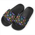 Watercolor Rocket Pattern Print Black Slide Sandals