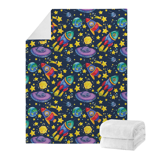 Watercolor Rocket Pattern Print Blanket