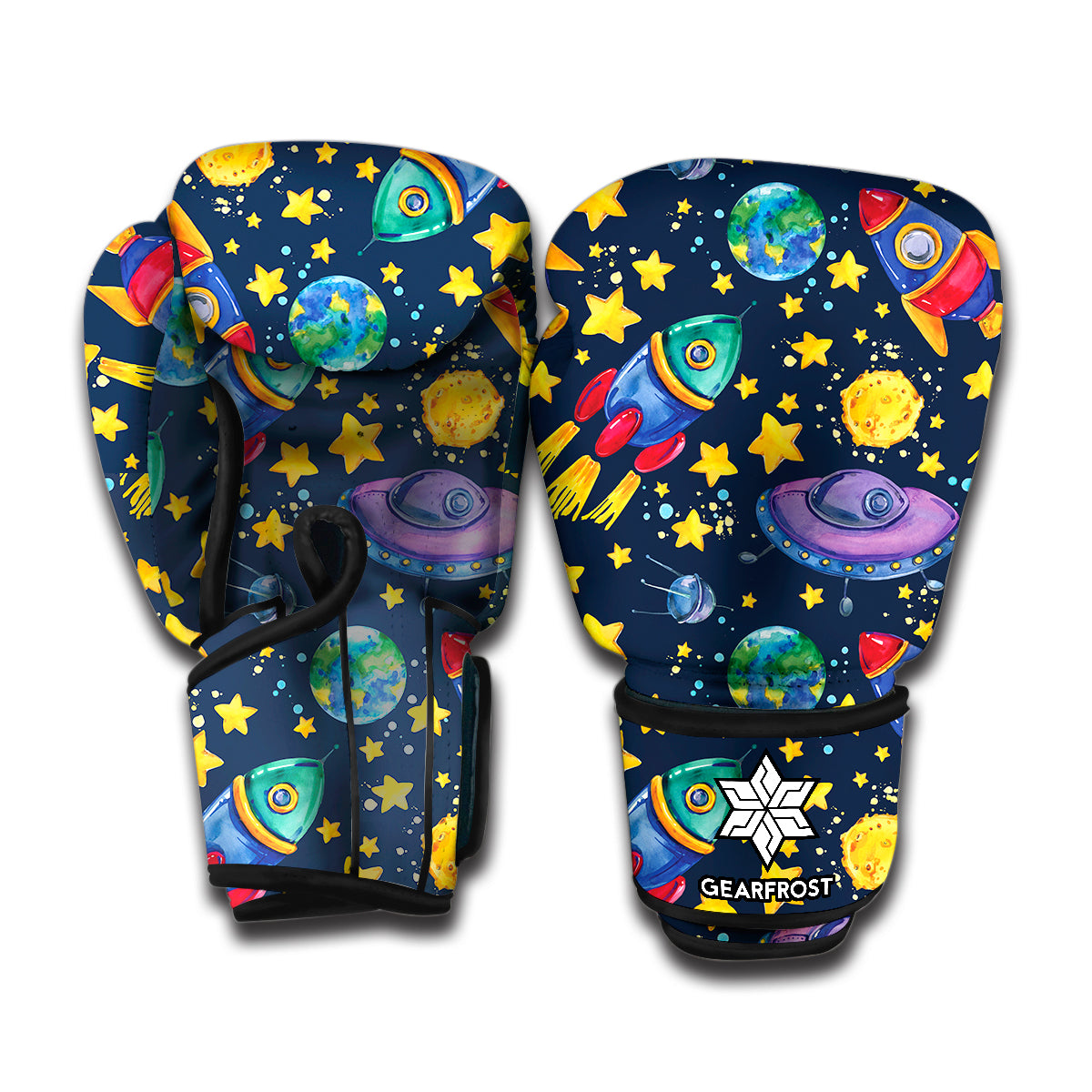 Watercolor Rocket Pattern Print Boxing Gloves