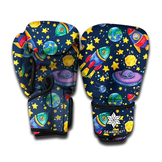 Watercolor Rocket Pattern Print Boxing Gloves