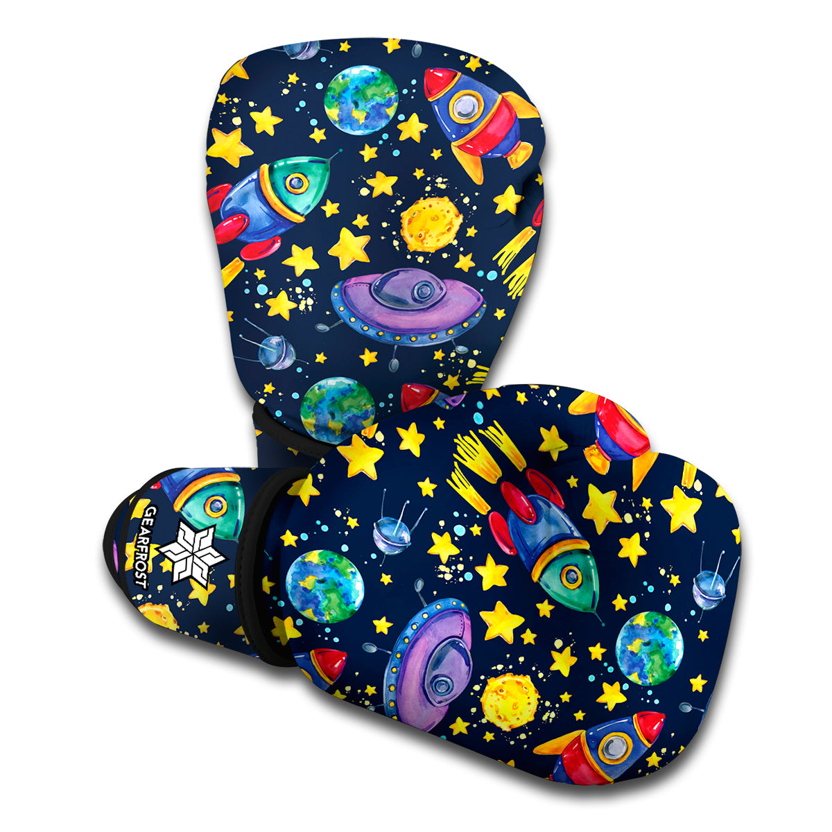 Watercolor Rocket Pattern Print Boxing Gloves