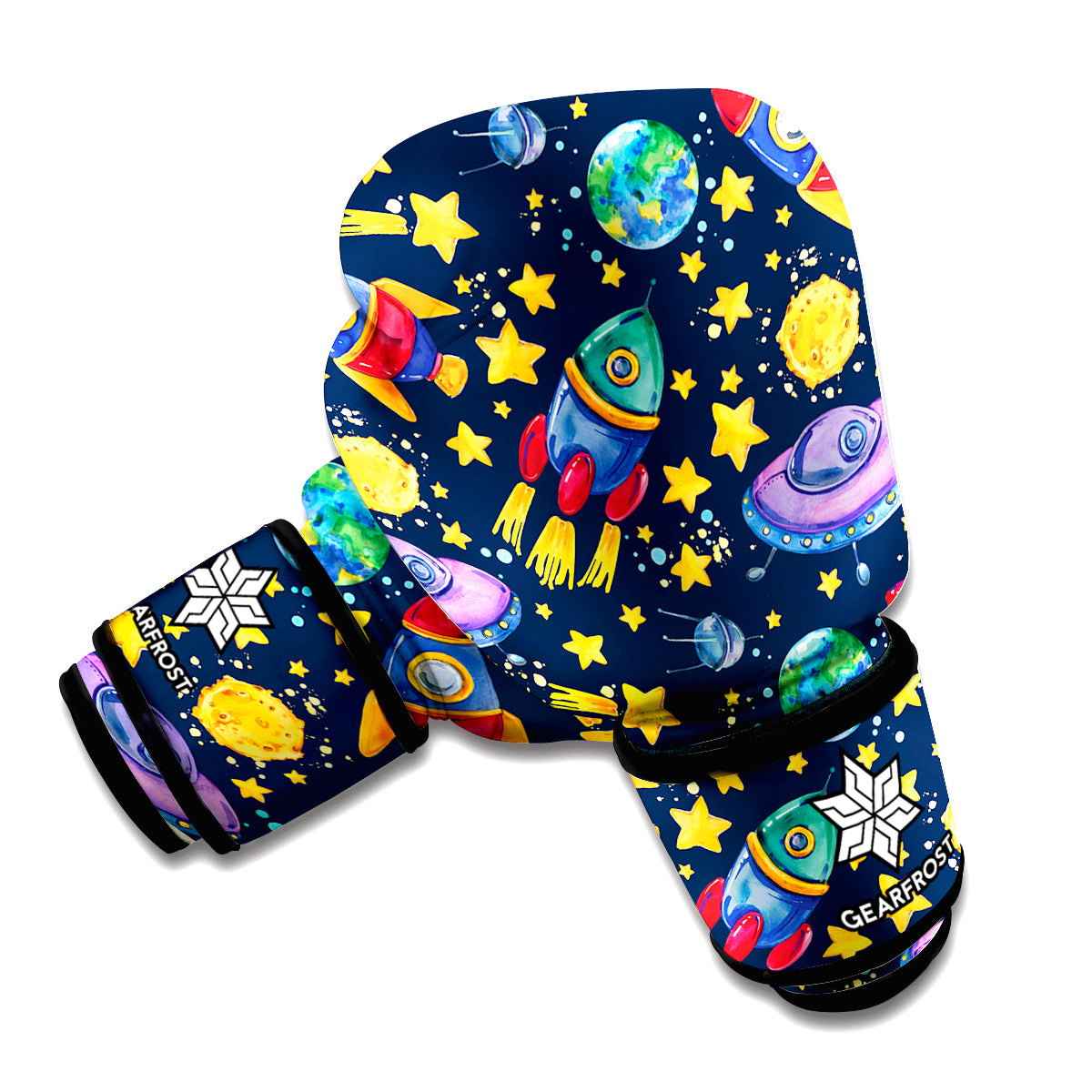 Watercolor Rocket Pattern Print Boxing Gloves