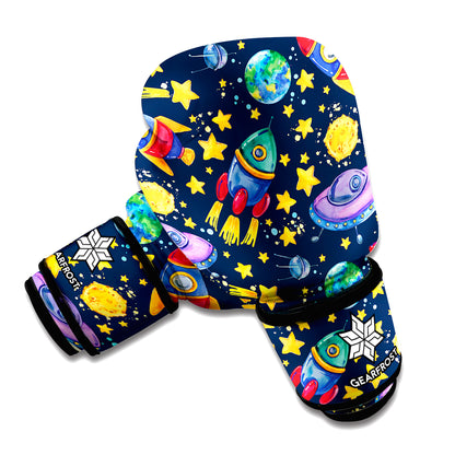 Watercolor Rocket Pattern Print Boxing Gloves