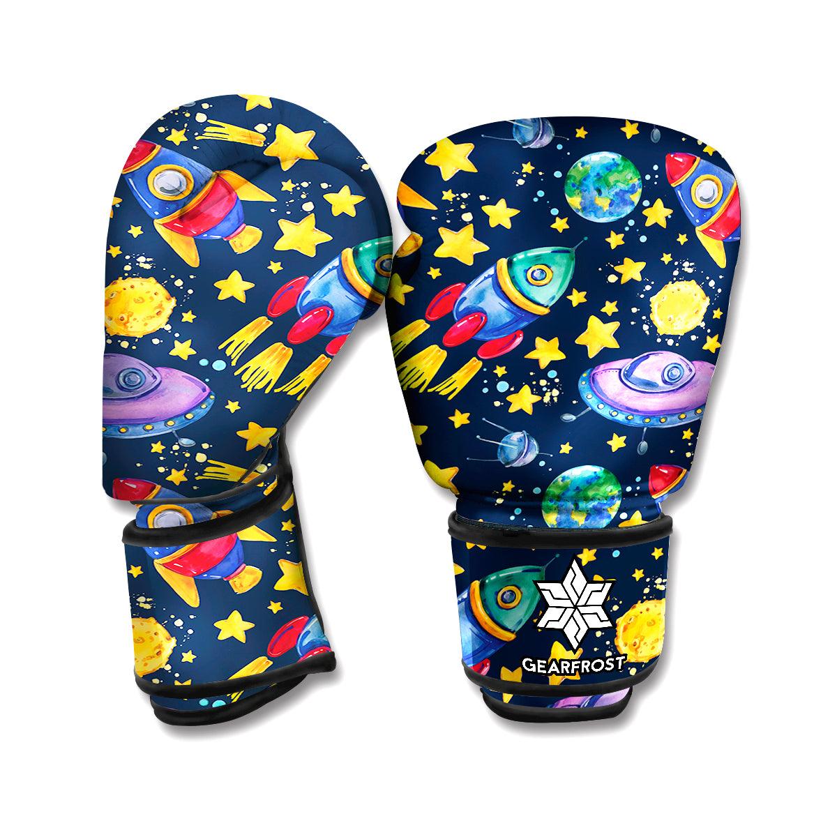 Watercolor Rocket Pattern Print Boxing Gloves