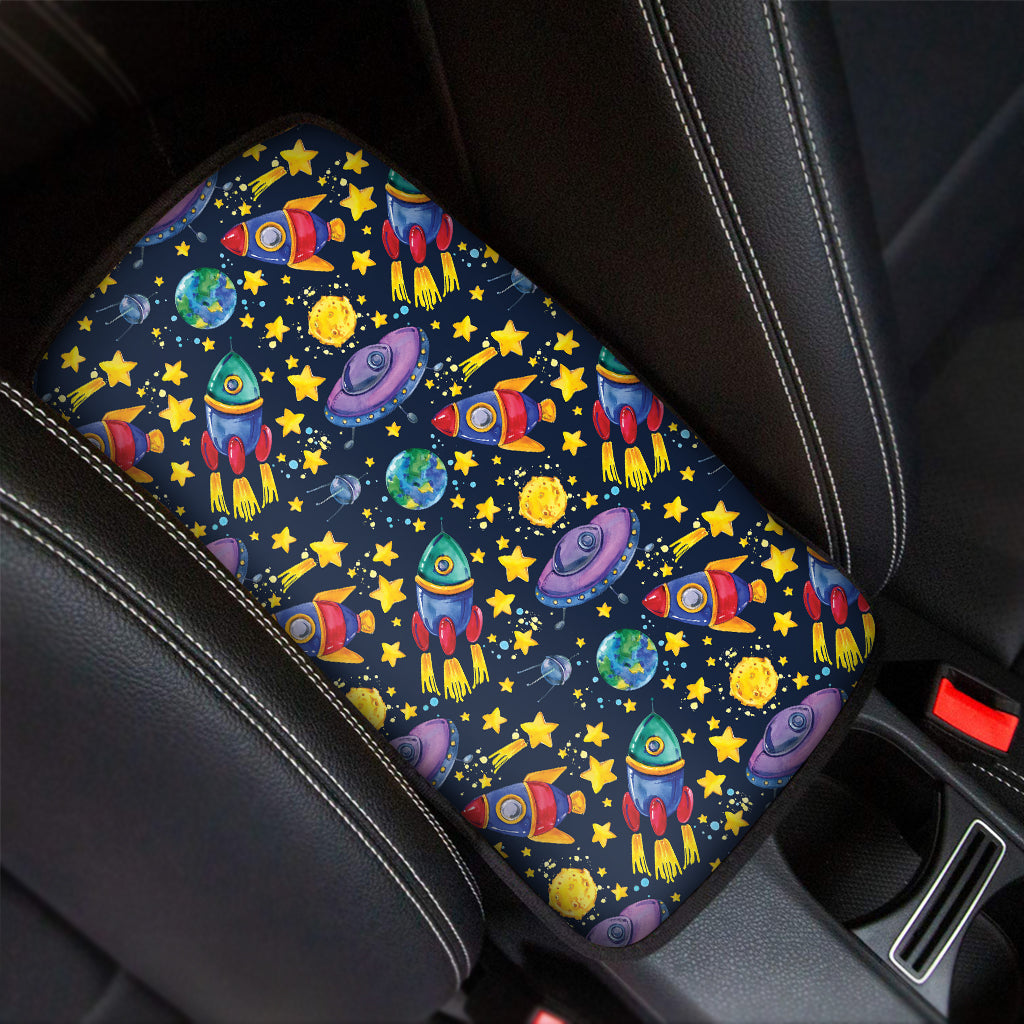 Watercolor Rocket Pattern Print Car Center Console Cover