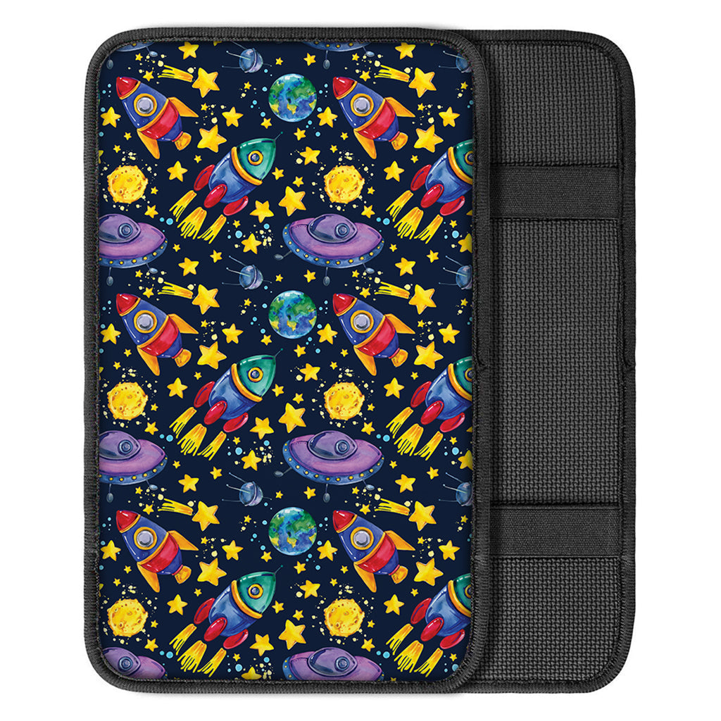 Watercolor Rocket Pattern Print Car Center Console Cover