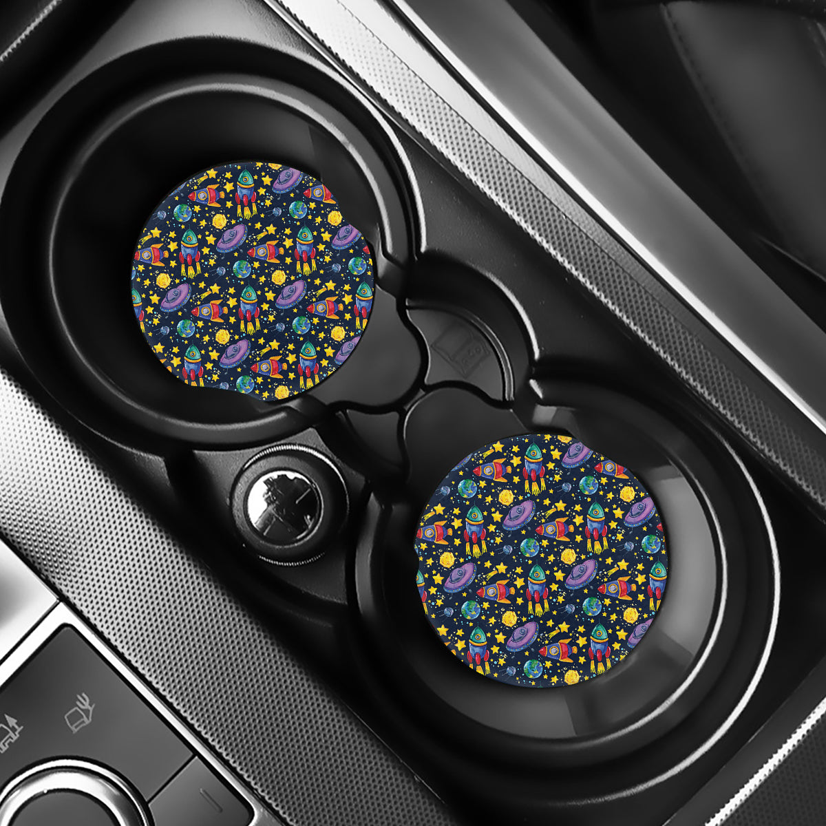 Watercolor Rocket Pattern Print Car Coasters