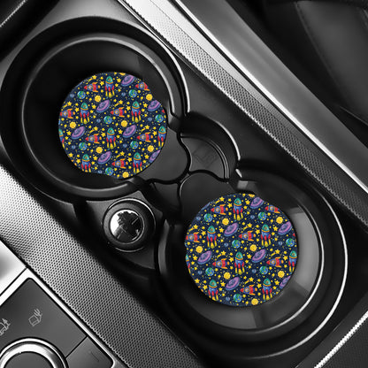 Watercolor Rocket Pattern Print Car Coasters