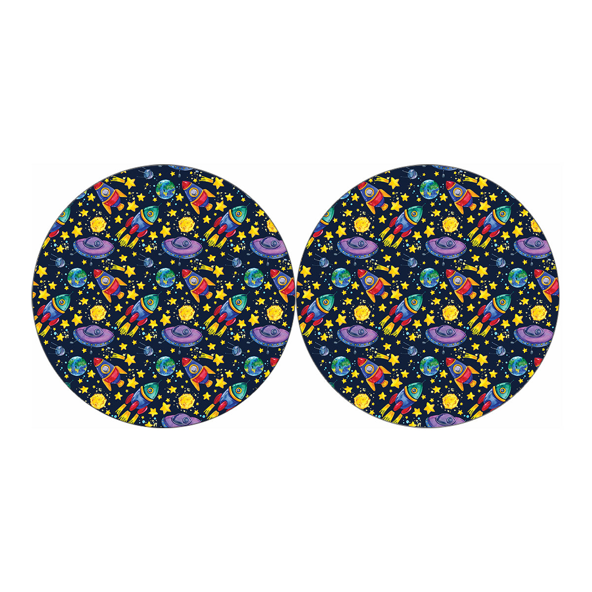 Watercolor Rocket Pattern Print Car Coasters