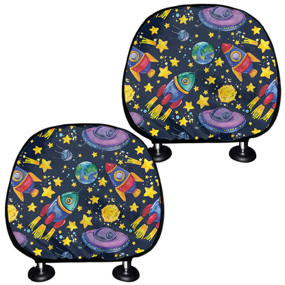 Watercolor Rocket Pattern Print Car Headrest Covers