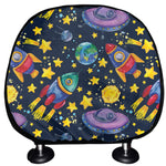 Watercolor Rocket Pattern Print Car Headrest Covers