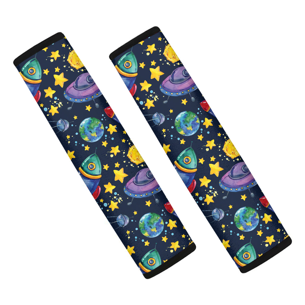 Watercolor Rocket Pattern Print Car Seat Belt Covers