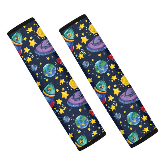 Watercolor Rocket Pattern Print Car Seat Belt Covers