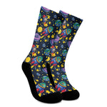 Watercolor Rocket Pattern Print Crew Socks