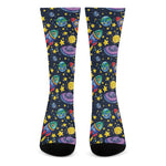 Watercolor Rocket Pattern Print Crew Socks