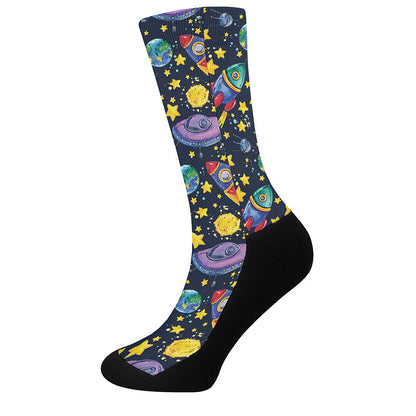 Watercolor Rocket Pattern Print Crew Socks