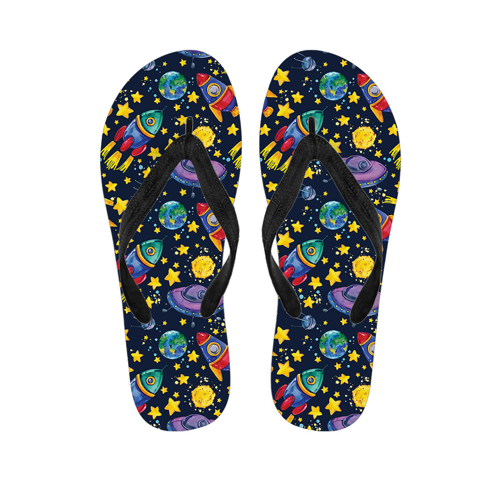 Watercolor Rocket Pattern Print Flip Flops