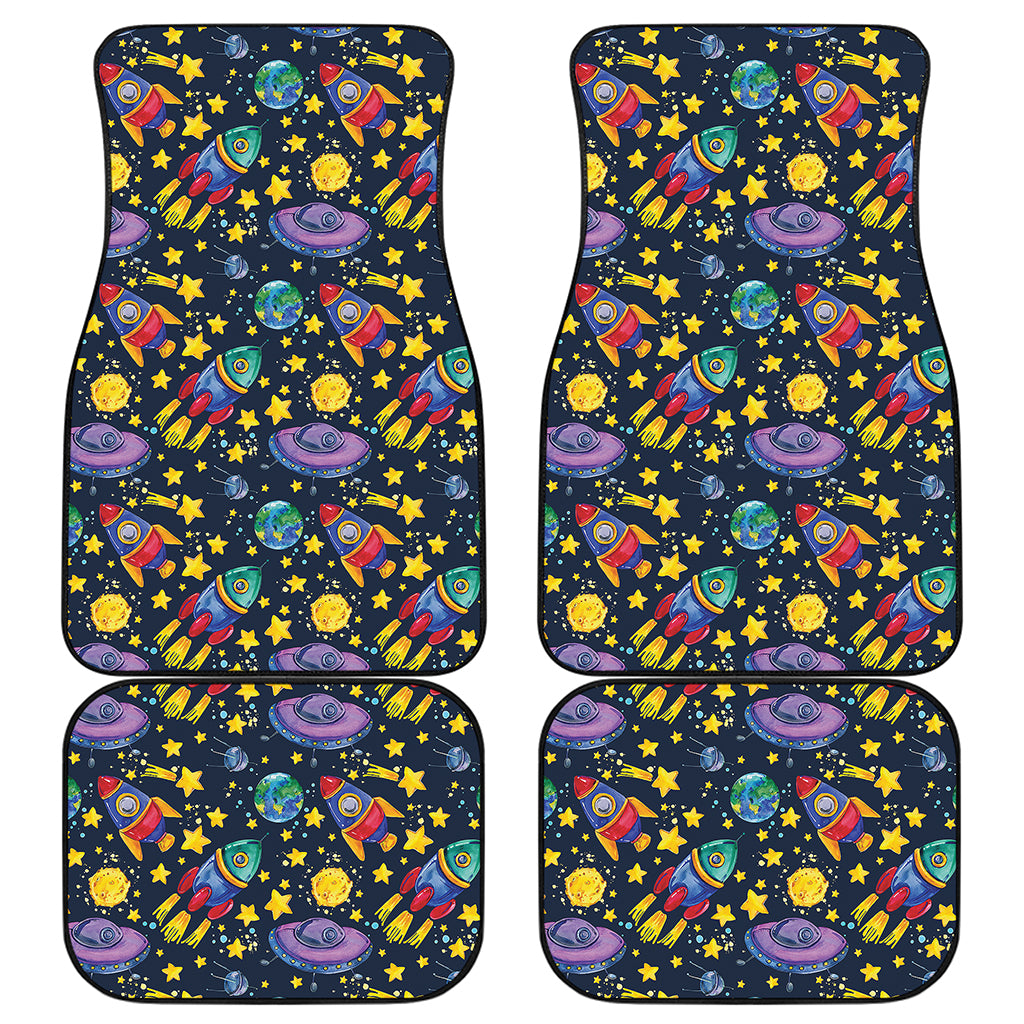 Watercolor Rocket Pattern Print Front and Back Car Floor Mats