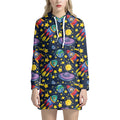Watercolor Rocket Pattern Print Pullover Hoodie Dress