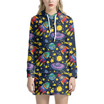 Watercolor Rocket Pattern Print Hoodie Dress