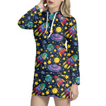 Watercolor Rocket Pattern Print Hoodie Dress