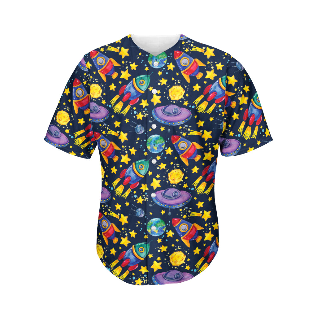 Watercolor Rocket Pattern Print Men's Baseball Jersey