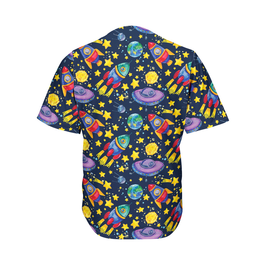 Watercolor Rocket Pattern Print Men's Baseball Jersey
