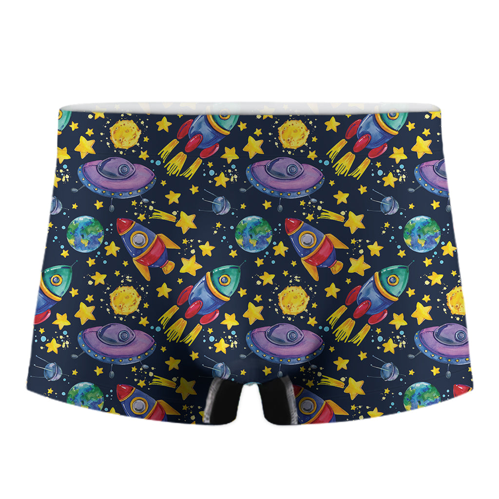 Watercolor Rocket Pattern Print Men's Boxer Briefs