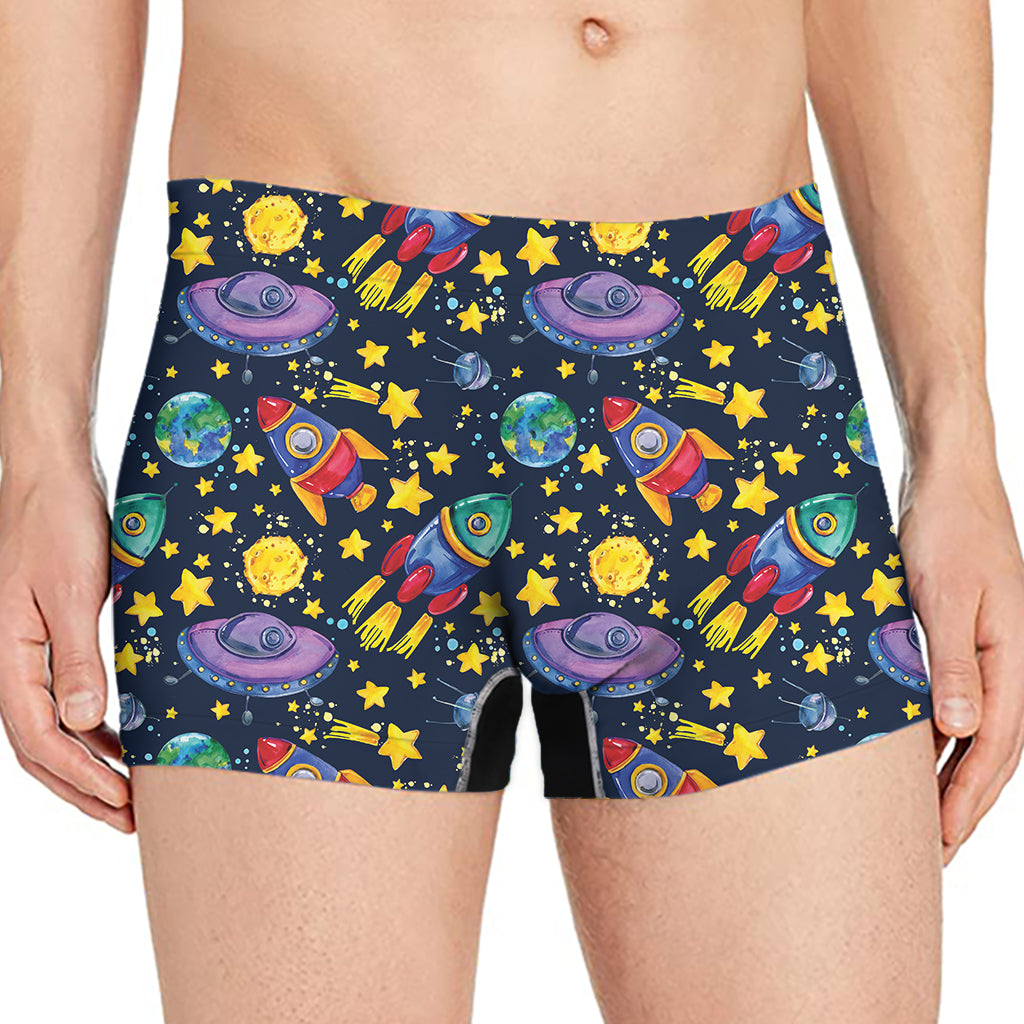 Watercolor Rocket Pattern Print Men's Boxer Briefs