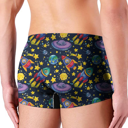 Watercolor Rocket Pattern Print Men's Boxer Briefs
