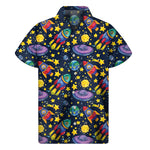 Watercolor Rocket Pattern Print Men's Short Sleeve Shirt