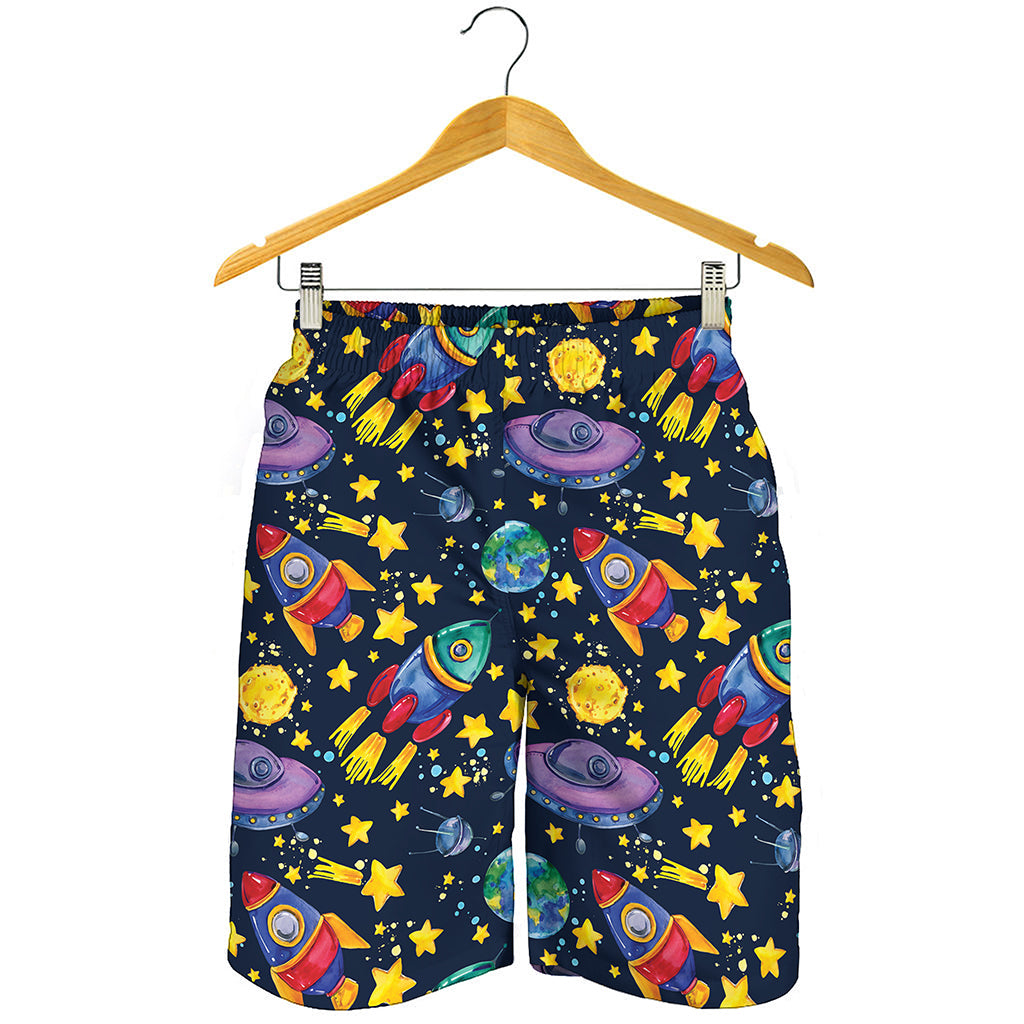 Watercolor Rocket Pattern Print Men's Shorts