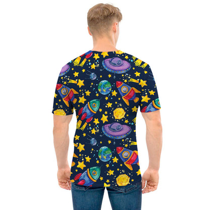 Watercolor Rocket Pattern Print Men's T-Shirt