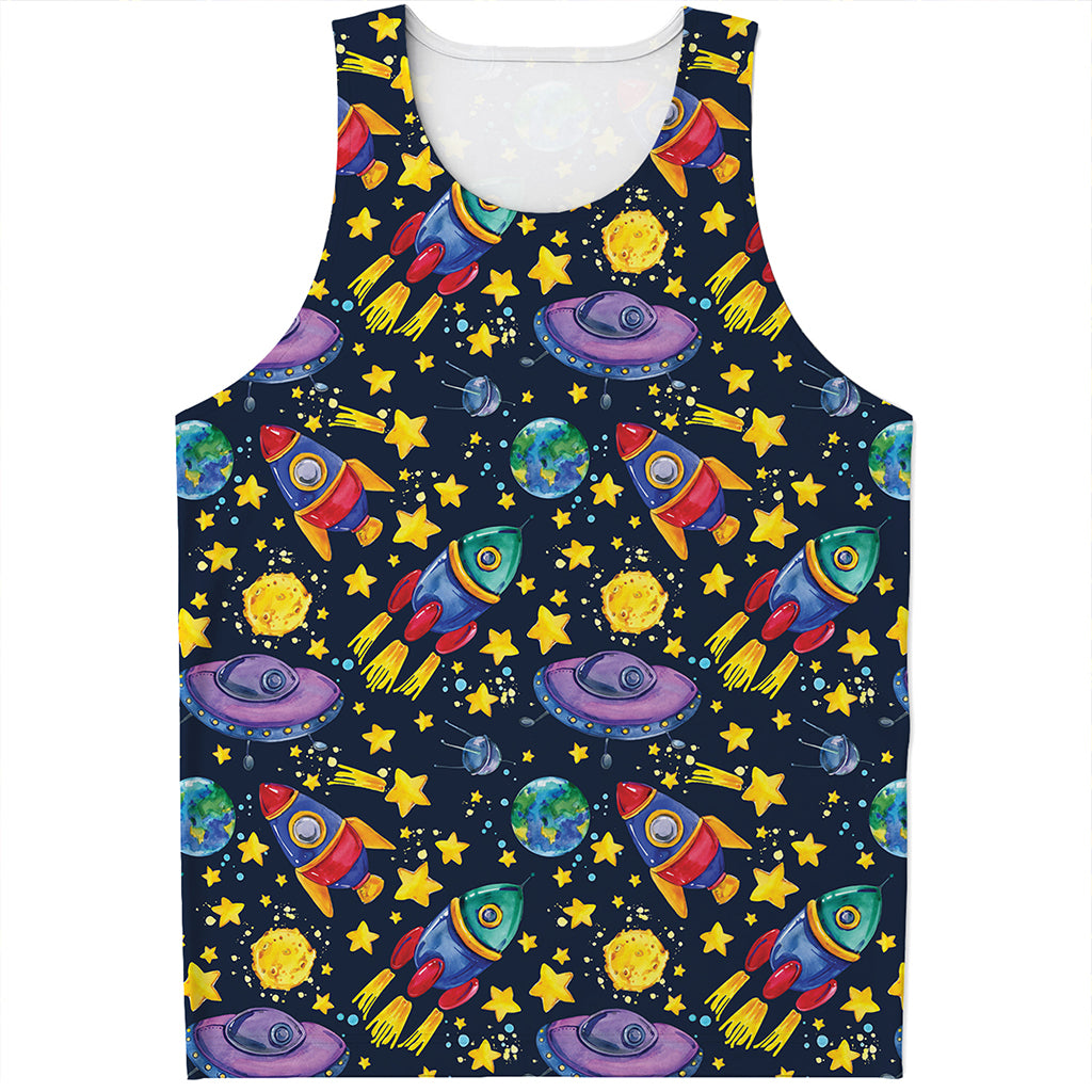 Watercolor Rocket Pattern Print Men's Tank Top