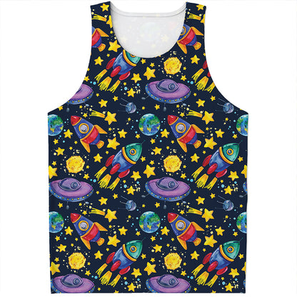 Watercolor Rocket Pattern Print Men's Tank Top
