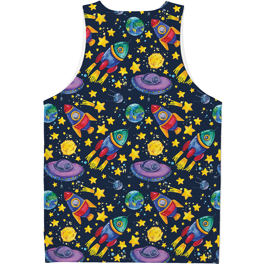 Watercolor Rocket Pattern Print Men's Tank Top