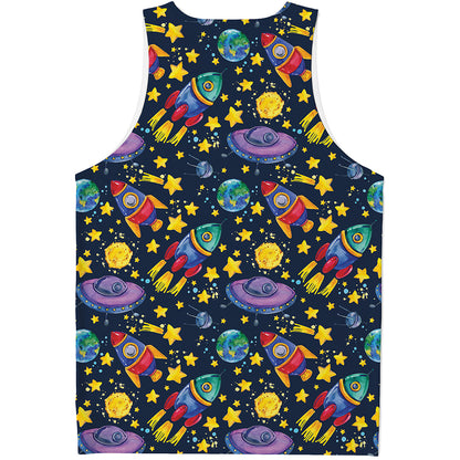 Watercolor Rocket Pattern Print Men's Tank Top