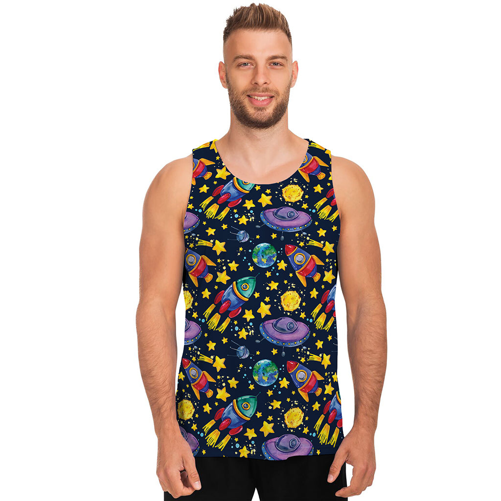 Watercolor Rocket Pattern Print Men's Tank Top
