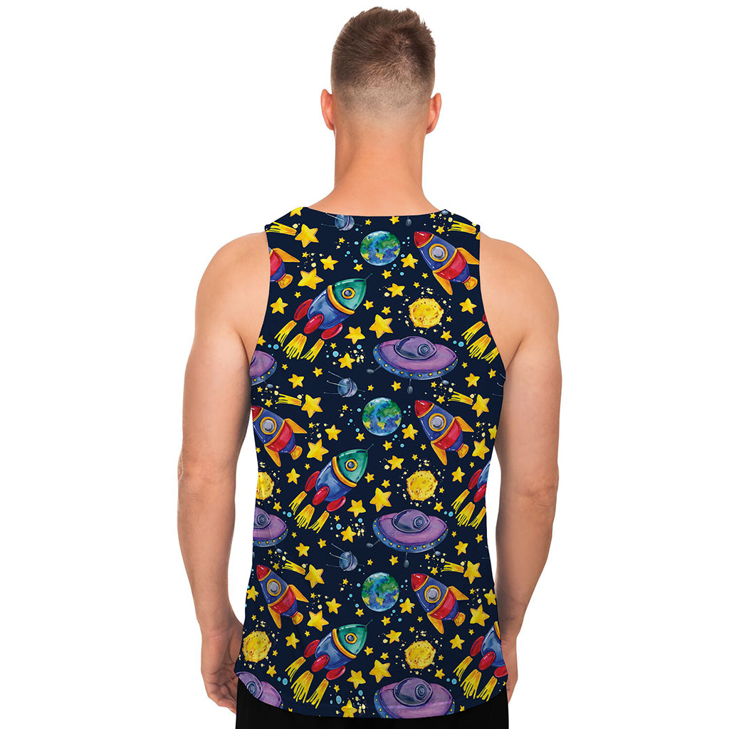 Watercolor Rocket Pattern Print Men's Tank Top