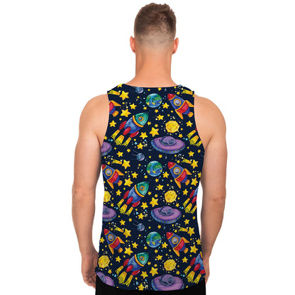 Watercolor Rocket Pattern Print Men's Tank Top