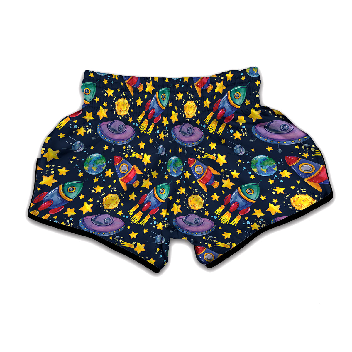 Watercolor Rocket Pattern Print Muay Thai Boxing Shorts