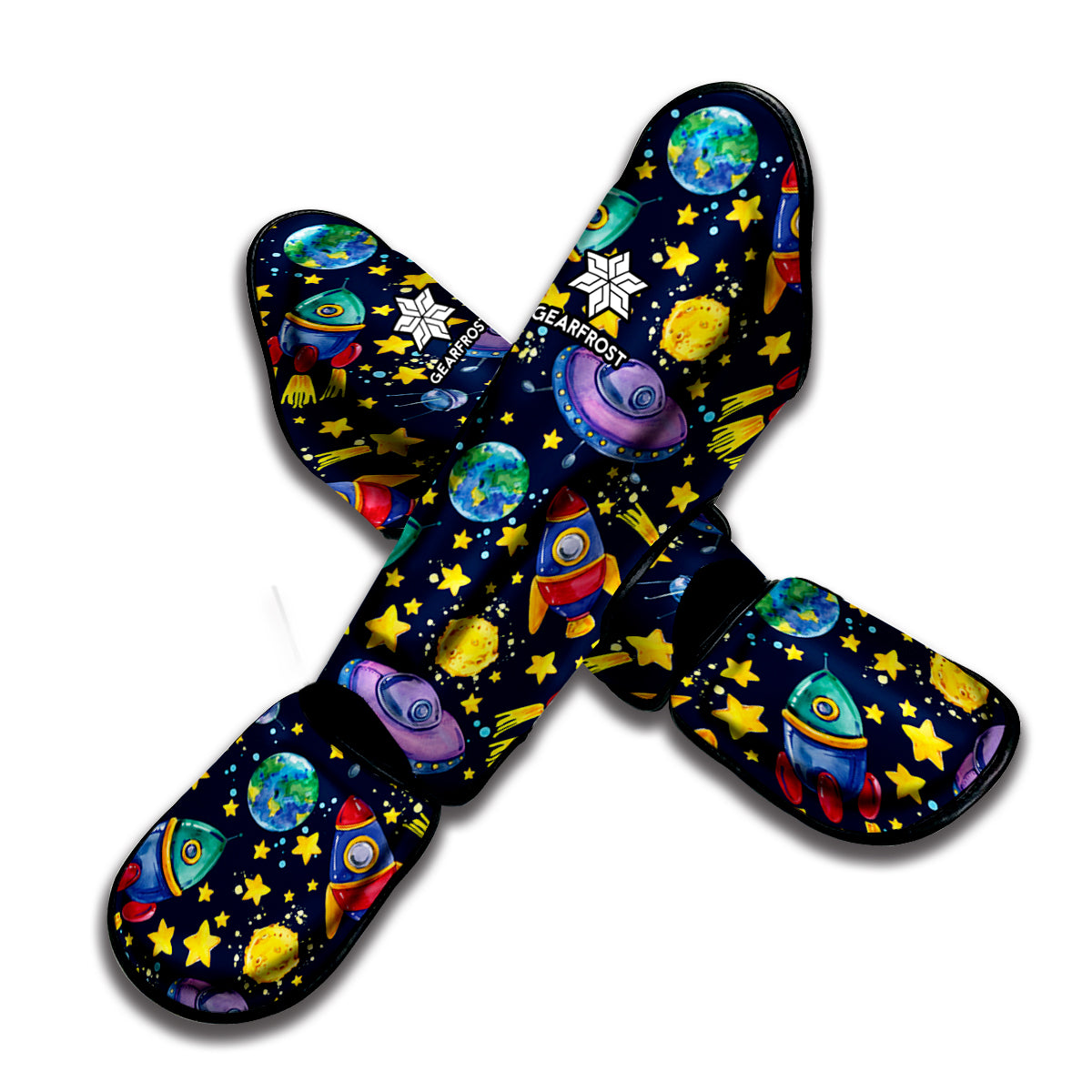 Watercolor Rocket Pattern Print Muay Thai Shin Guard