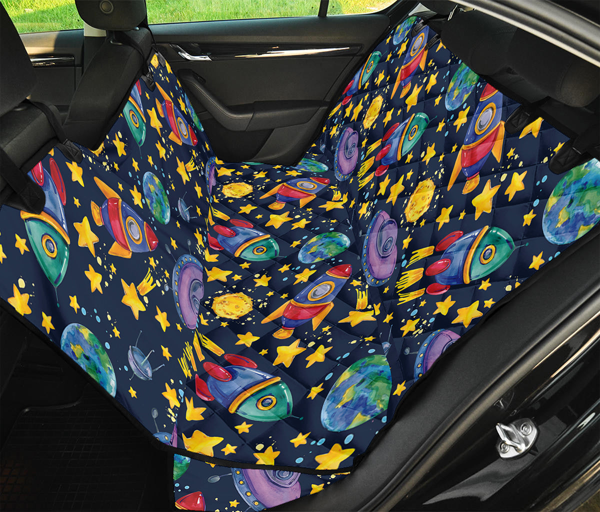 Watercolor Rocket Pattern Print Pet Car Back Seat Cover